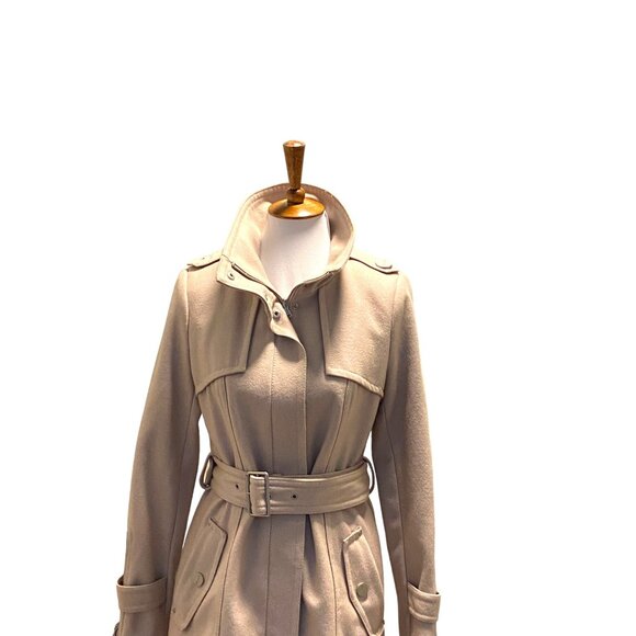 Kenneth Cole New York Long Peacoat Beige Size 6 Y2K Quiet Luxury Minimalist Wool - Picture 7 of 16